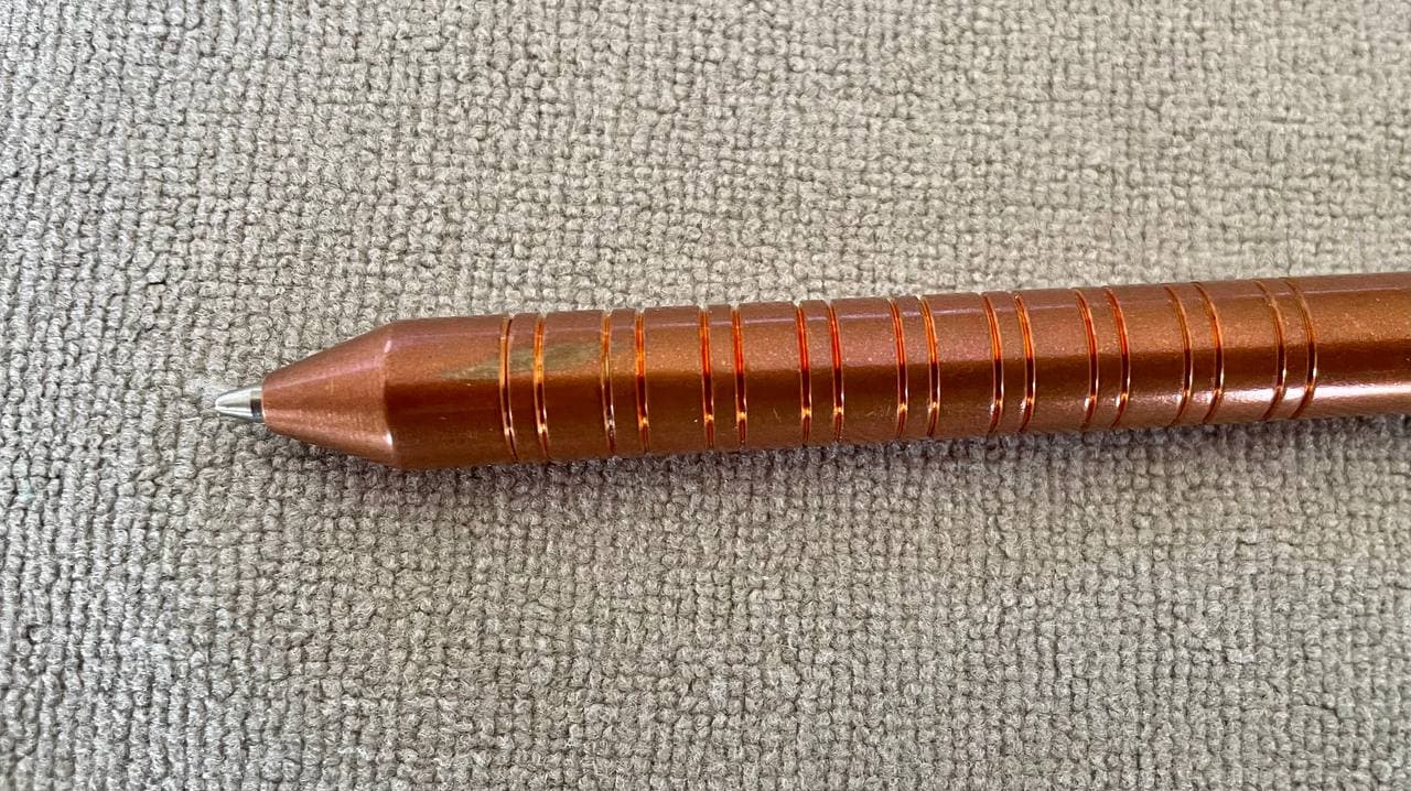 MIG Bolt Pen (Dark Tumbled Copper) - Visible nib joins