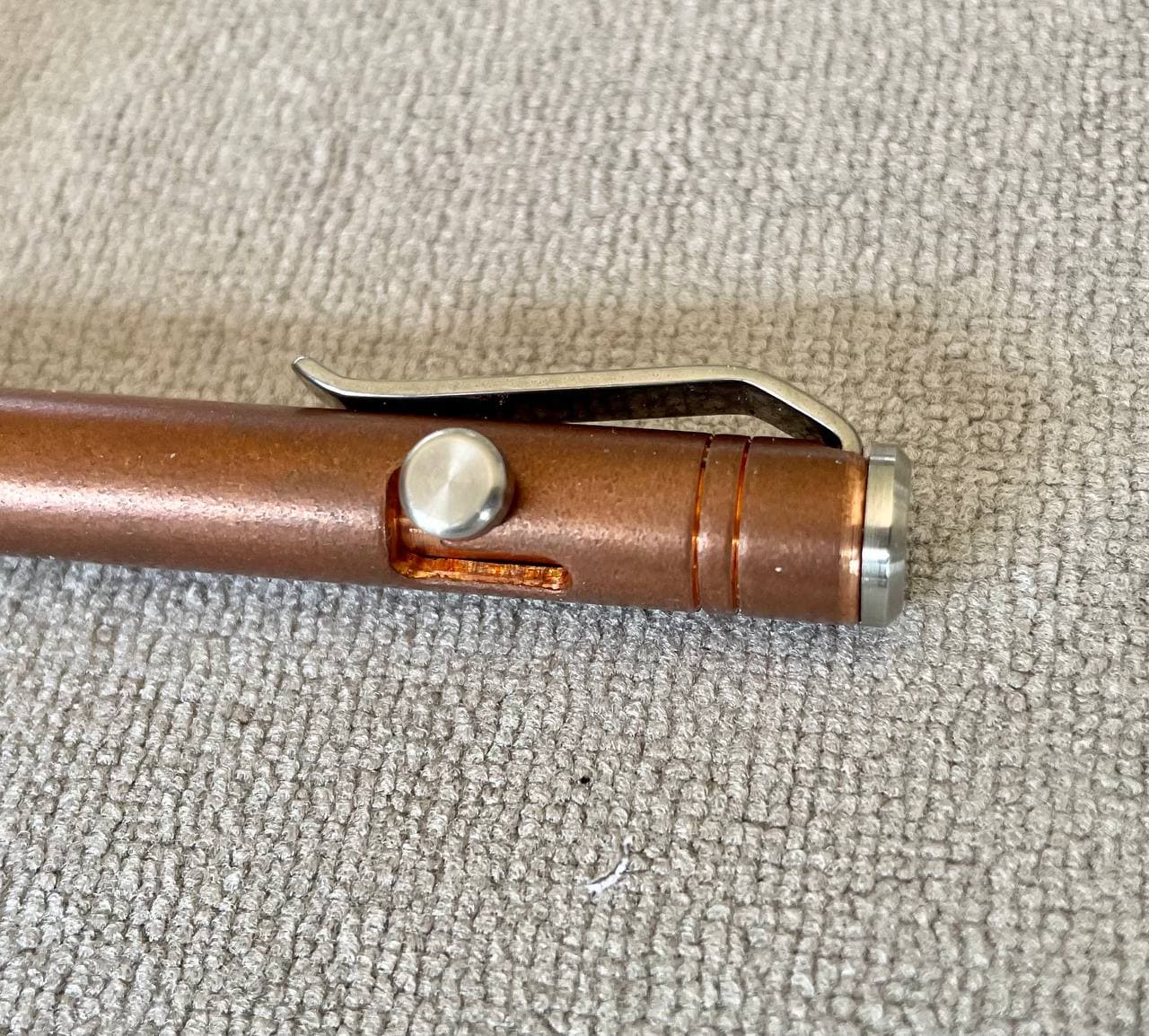 MIG Bolt Pen (Dark Tumbled Copper) - Visible nib joins